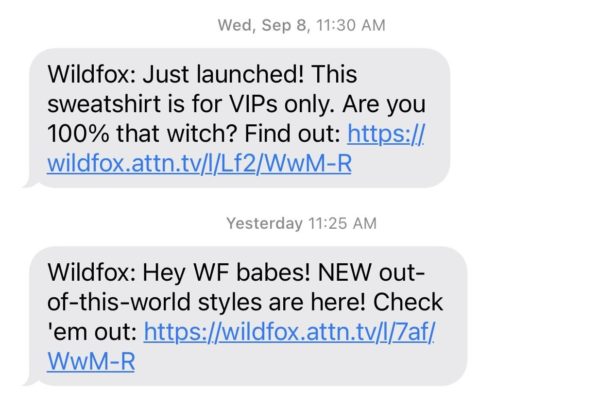 SMS push notifications from Wildfox