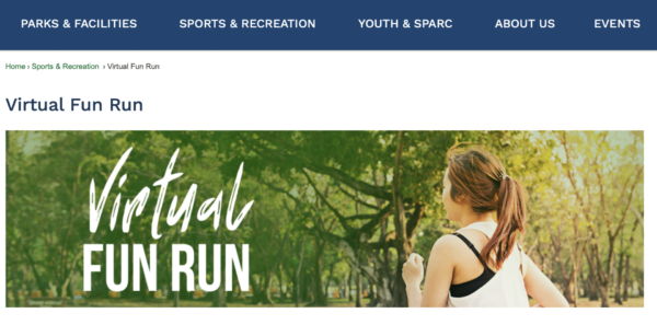 nonprofit webpage highlighting a virtual fun run