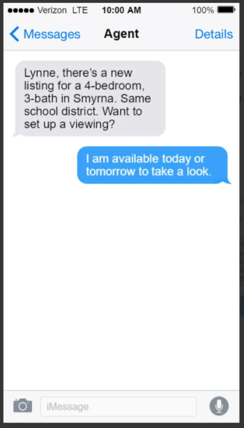 Text message asking a client if they want to set up a viewing