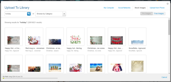 screenshot of Constant Contact's library with access to Shutterstock images