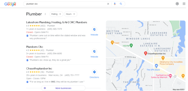 example of how a Google Business Profile shows up in a Google search