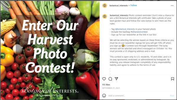 example of a social media contest on Instagram
