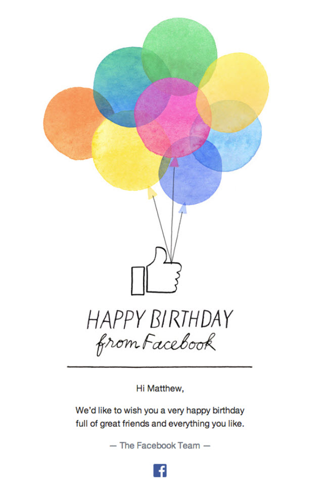 Facebook automated birthday message