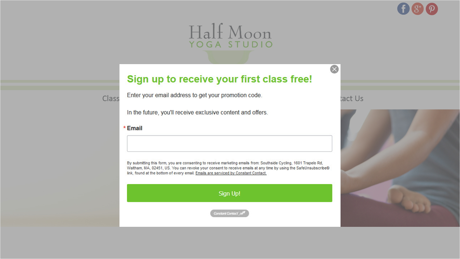 Constant Contact email template for fitness studios and classes