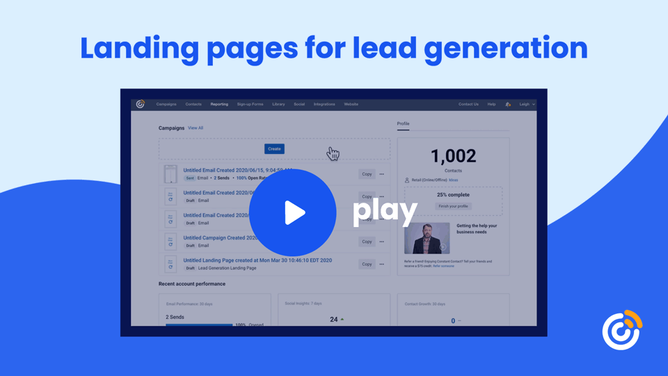 Link to how-to guide on creating a lead generation landing page in Constant Contact
