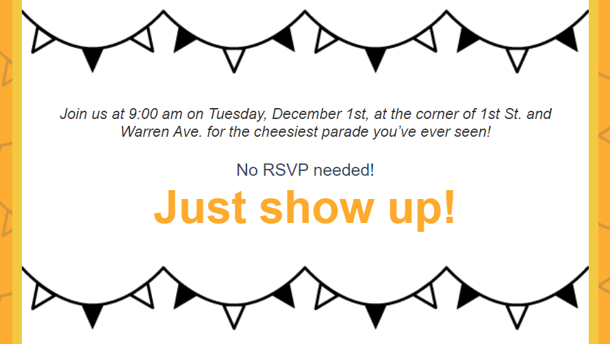 Example of an announcement email where participants just need to "show up"