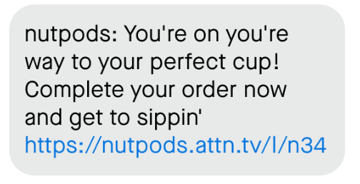 An automated SMS abandoned cart reminder from nutpods.