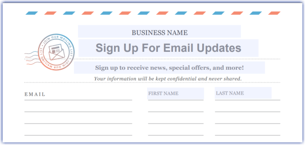Constant Contact paper sign-up form 1 of 8 designs