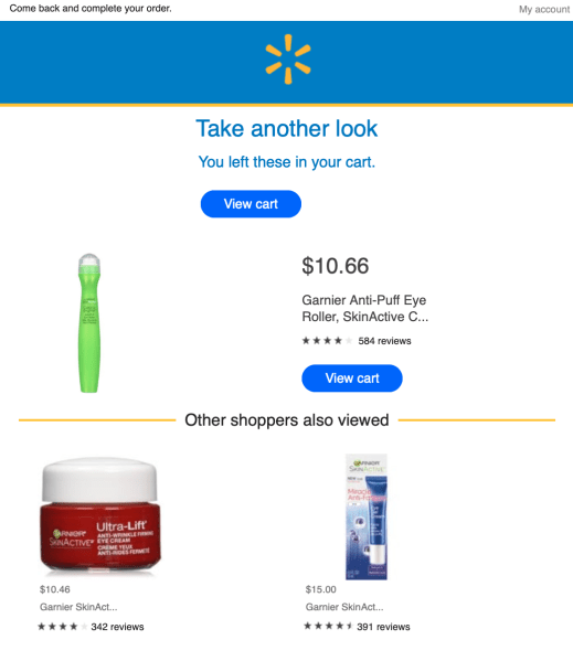 an example of a simple reminder abandoned cart email
