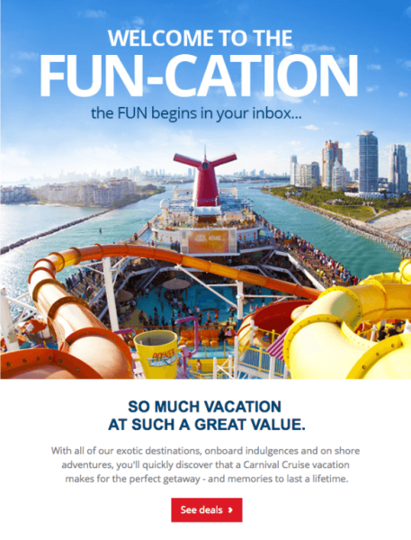 example of a travel industry - cruise line - email campaign