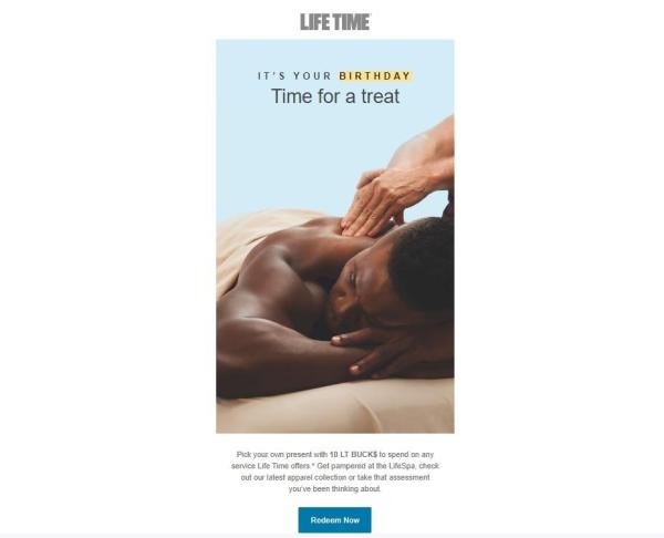 Life Time's birthday nurture campaign example