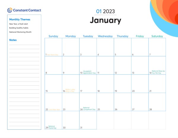 salade Mis munt 2023 Online Marketing Calendar: Template and Marketing Holidays