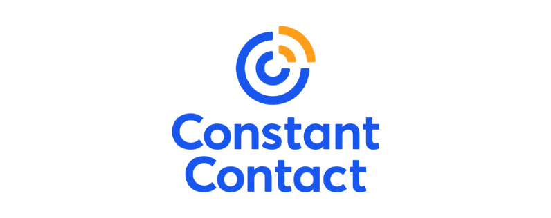 A blue logo with the words "Constant Contact" written in white letters on a white background