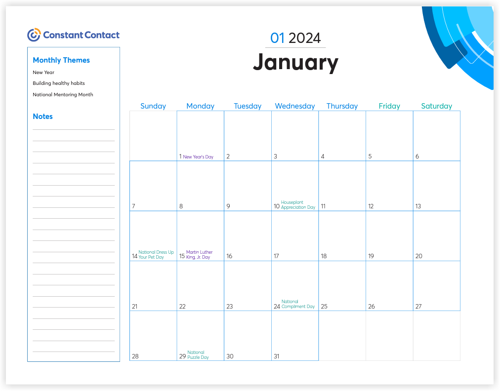 2024 Online Marketing Calendar Template and Marketing Holidays
