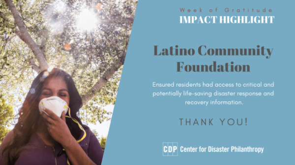 Center for Disaster Philanthropy Latino Community Foundation  donor thank-you email