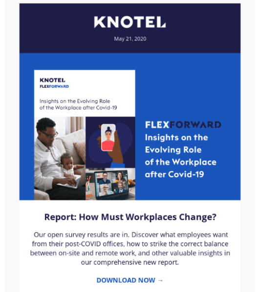 A Knotel email sharing a free resource as a CTA and lead magnet.