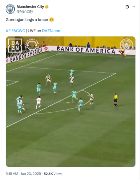 A Twitter post from Manchester City sharing a video highlight from a recent football match.