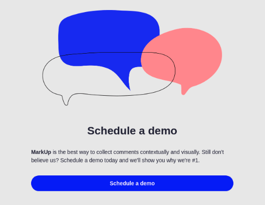 An email graphic from MarkUp with a call to action to book a demo.