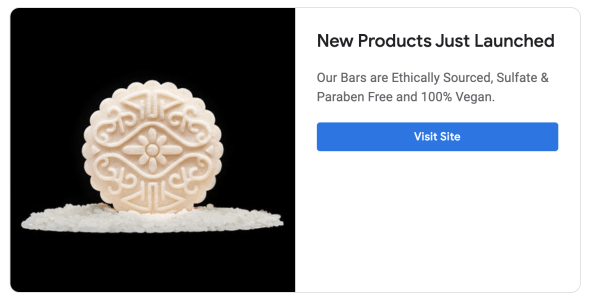 A Viori ad featuring a product image, product highlights, and a CTA button to visit their site.