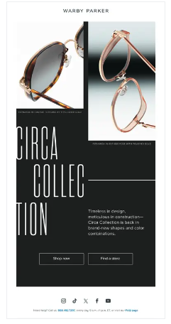 An email from Warby Parker showcasing their newest glasses collection and encouraging shoppers to purchase.