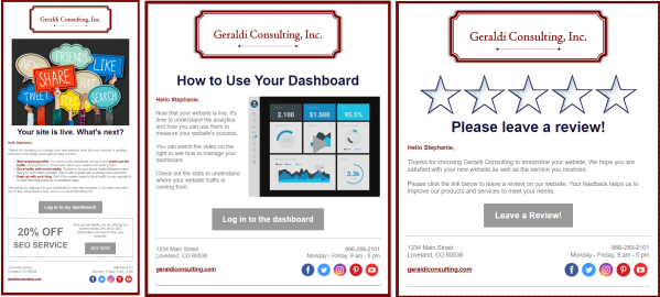an example of a three-email series of onboarding emails all controlled through automation