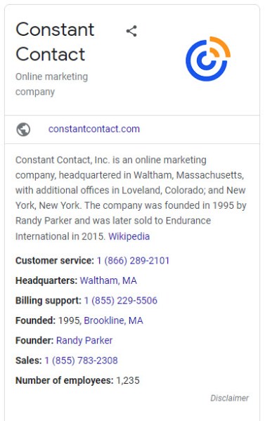Constant Contact Google knowledge graph