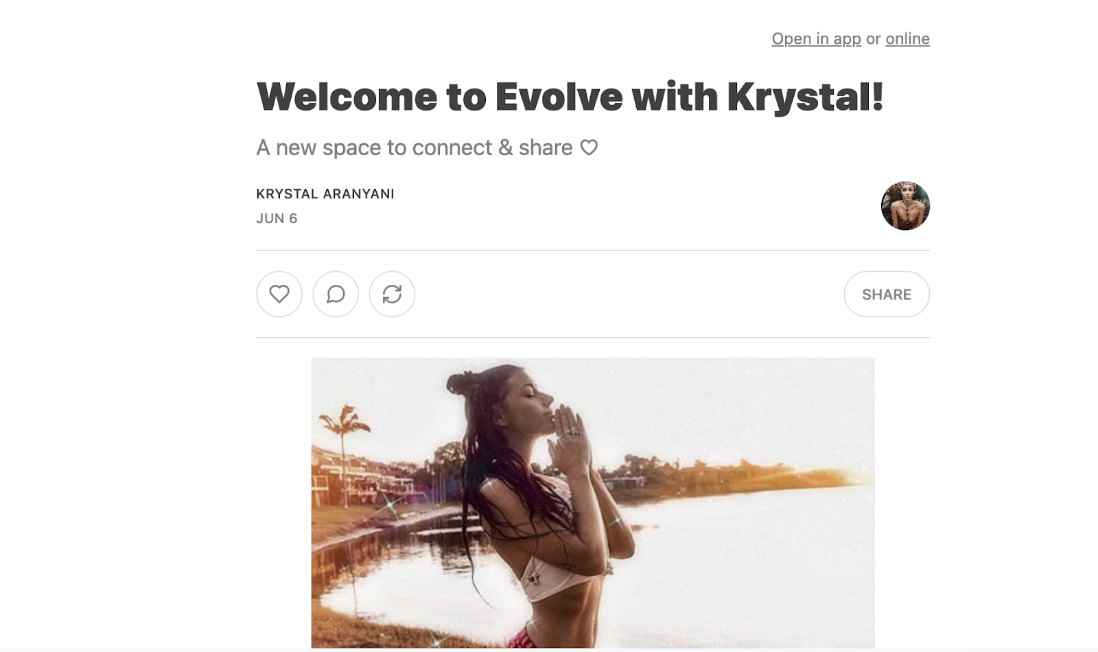 welcome email example from Evolve with Krystal