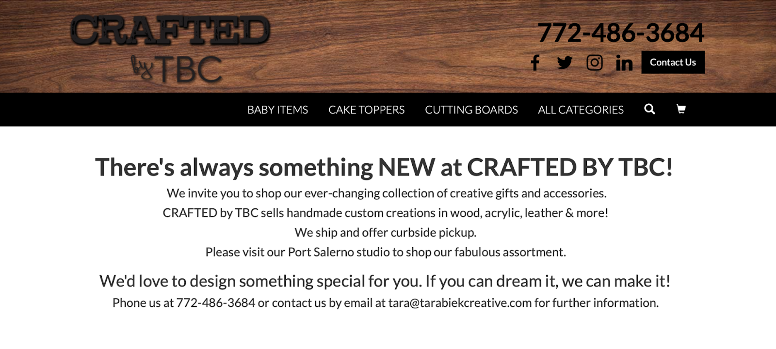 Knowing when to rebrand is important for businesses. This is an image of Crafted by TBC's rebranded website showing a message to customers about the rebrand.