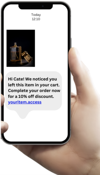 one abandoned cart text message strategy is to include an image of one of the items left in the cart along with your text