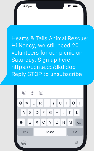 Image of a SMS message example