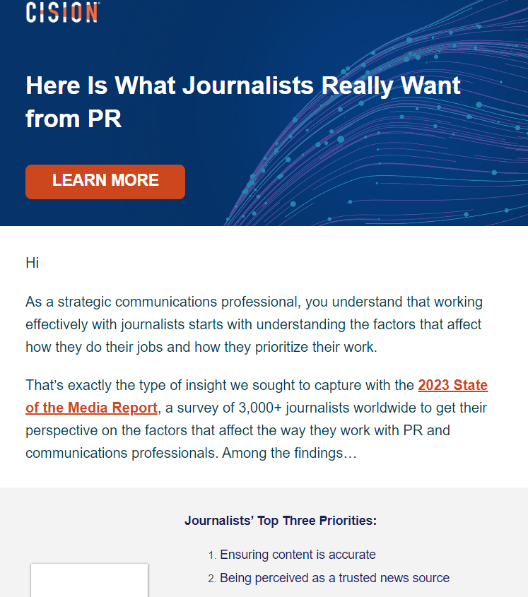 This image is an example of an email newsletter by Cision.