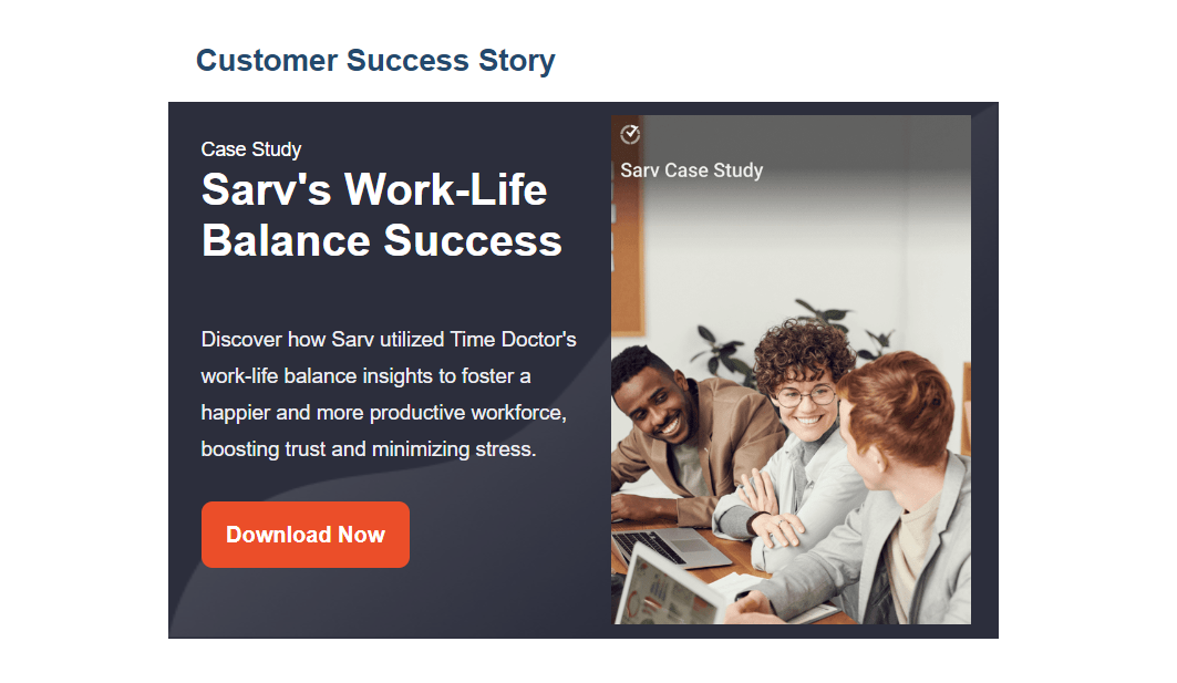 This image is an example of an email newsletter by Time Doctor.
