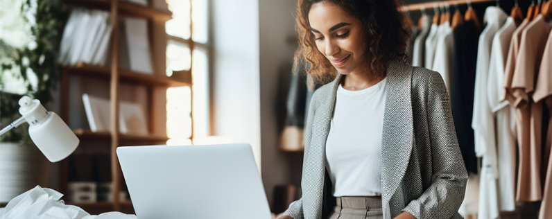 business woman standing at desk