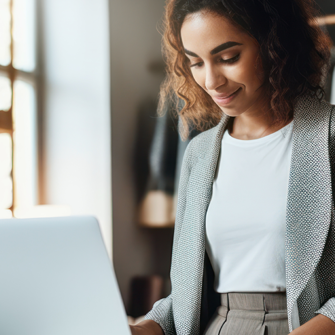 business woman standing at desk