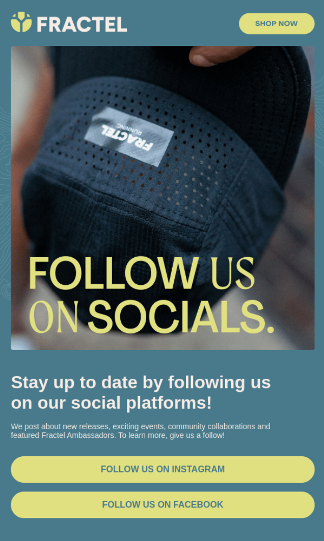 This email promotion for social media platforms from Fractal can help you generate email marketing ideas