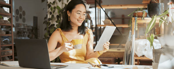 Business owner working on email marketing