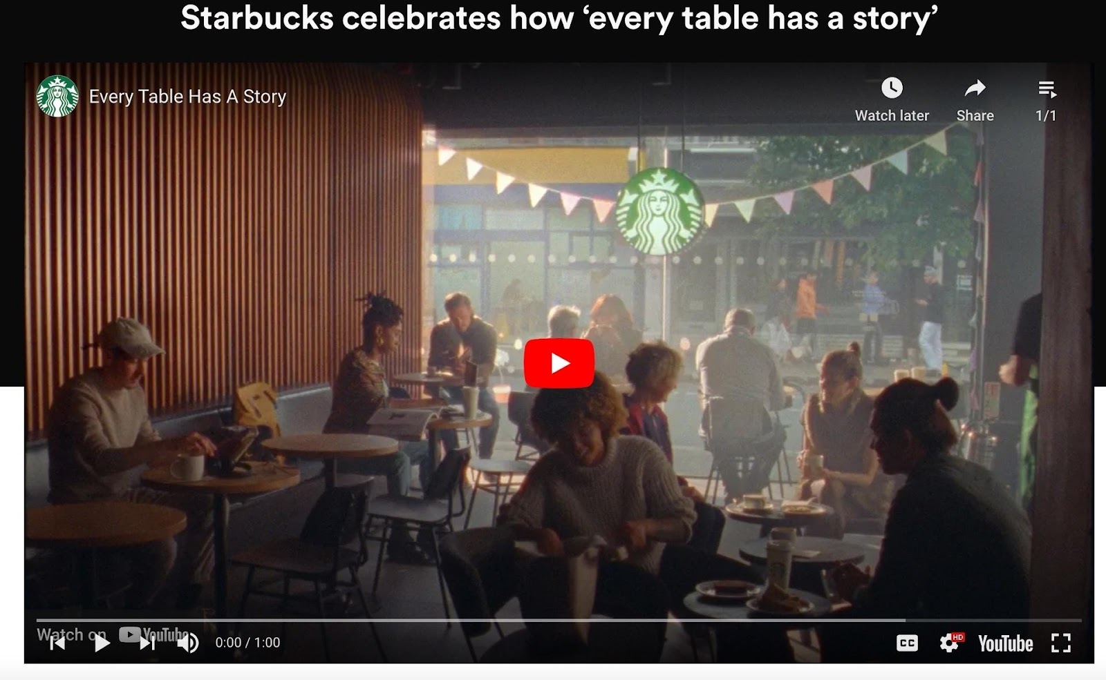 Starbucks "Every table has a story" on YouTube