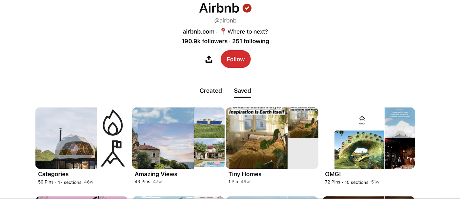 Airbnb Pinterest page