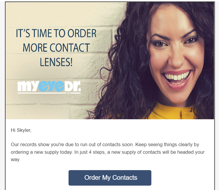 Use this follow-up email from MyEyeDr to help you come up with email marketing ideas for healthcare