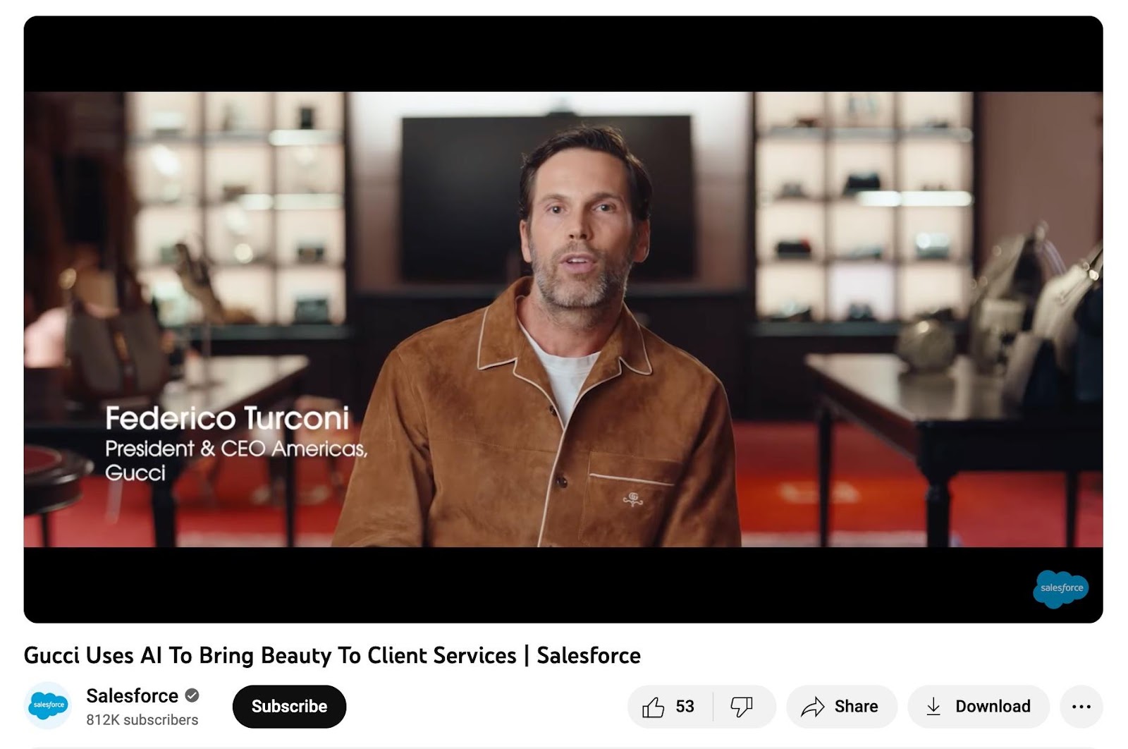 Gucci AI on the Salesforce Youtube page