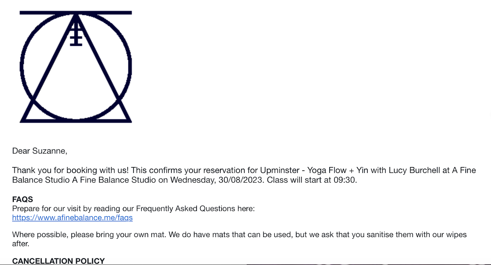 This image shows an example of an automated email.