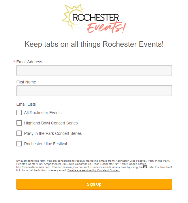 Rochester Events email sign-up form