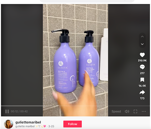 Luseta Beauty  TikTok video showcasing shower products. 