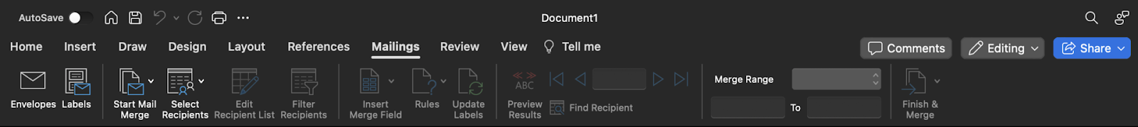 Mircosoft Word document tool menu