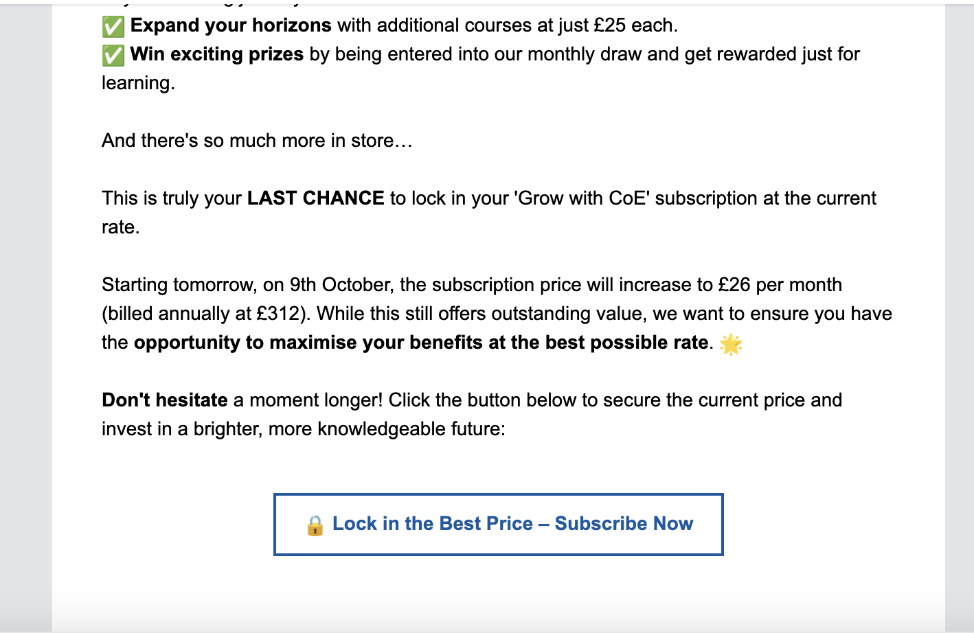 Email button example from Centre of Excellence 
