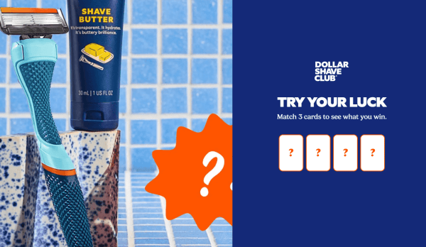 Dollar Shave Club turns email signup into a game with its full-page &ldquo;Try Your Luck&rdquo; experience.