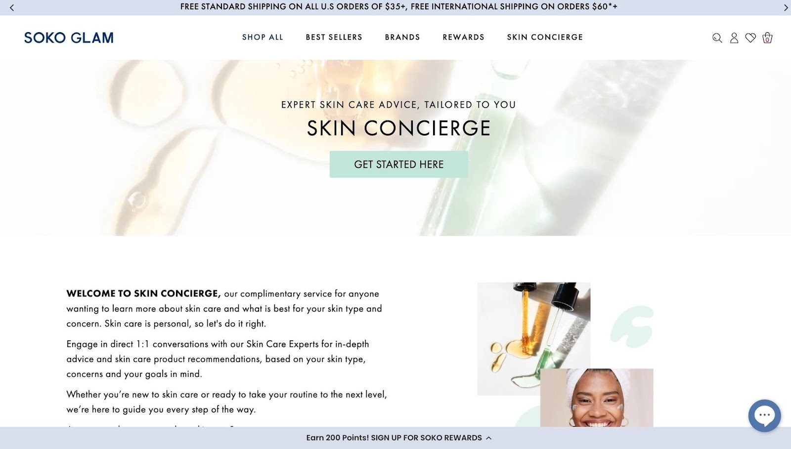 Soko Glam Skin Concierge website