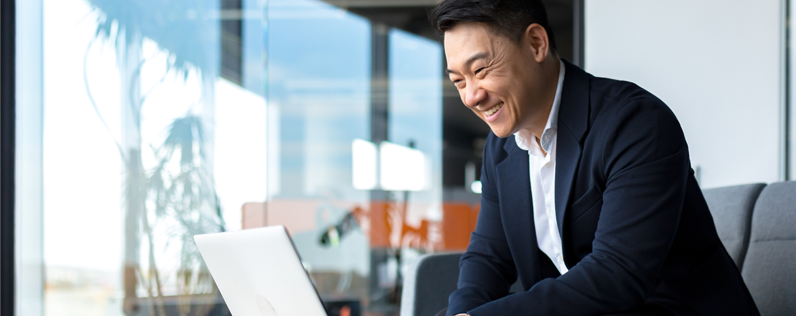 Crm Marketing Automation Blog header Business owner working on customer relations maagement (CRM) and marketing automation