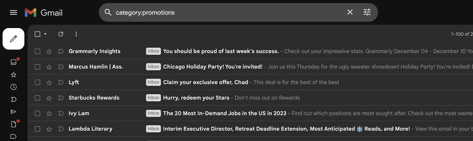 Email preheader display in the Gmail inbox on desktop. 