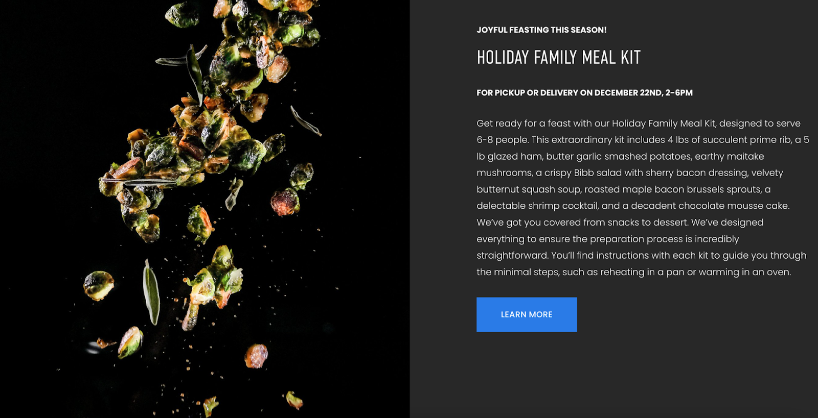 Travail restaurant seasonal promotion for holiday meal kits